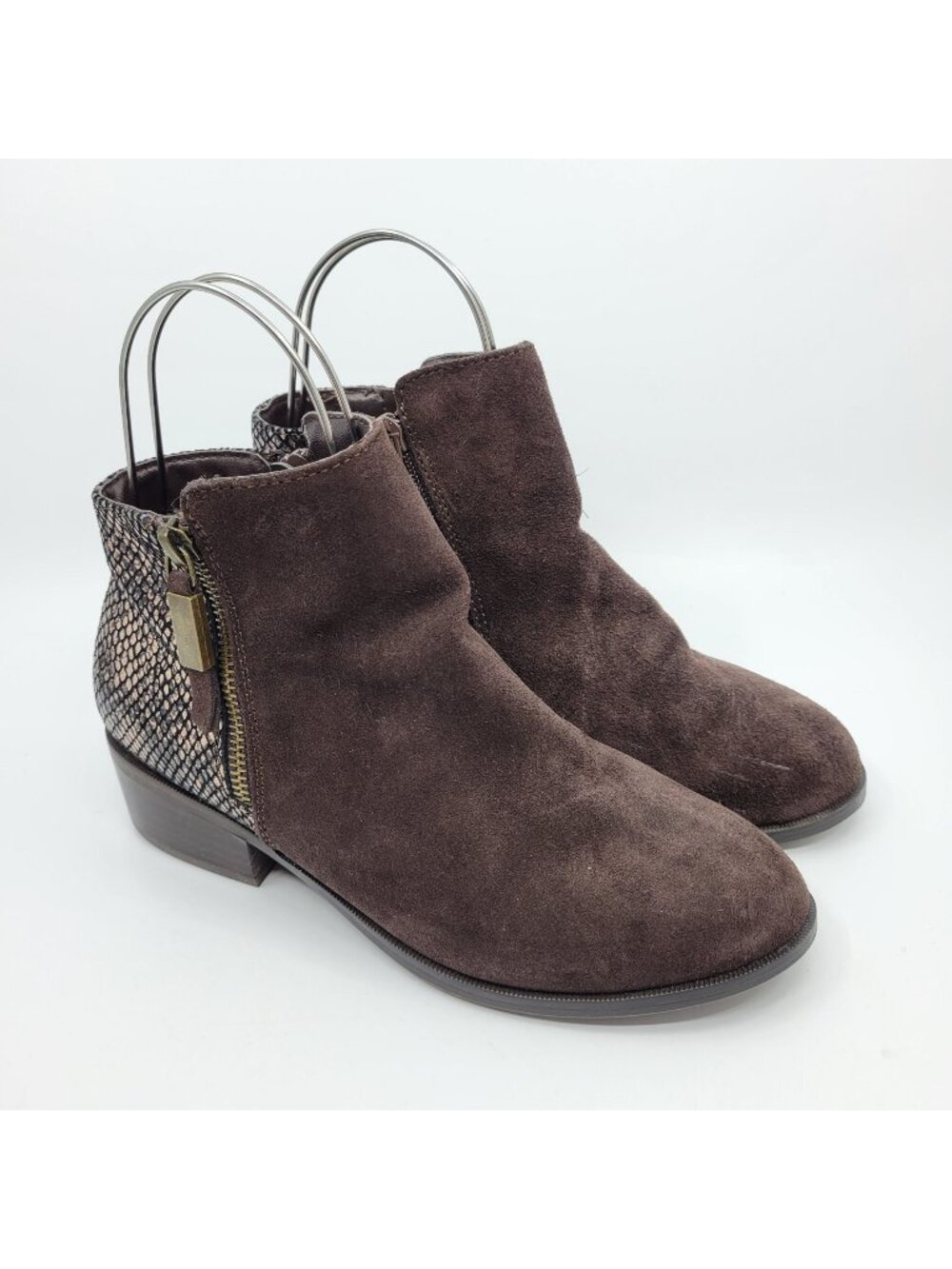 Sporto Sofia Women's Size 7W Wide Booties Brown Suede Leather Snakeskin Side Zip